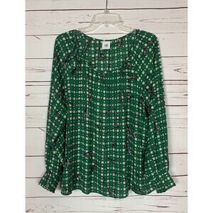 Cabi Women’s XL Extra Large Green Tassel Print Long Sleeve Voyage Top Blouse